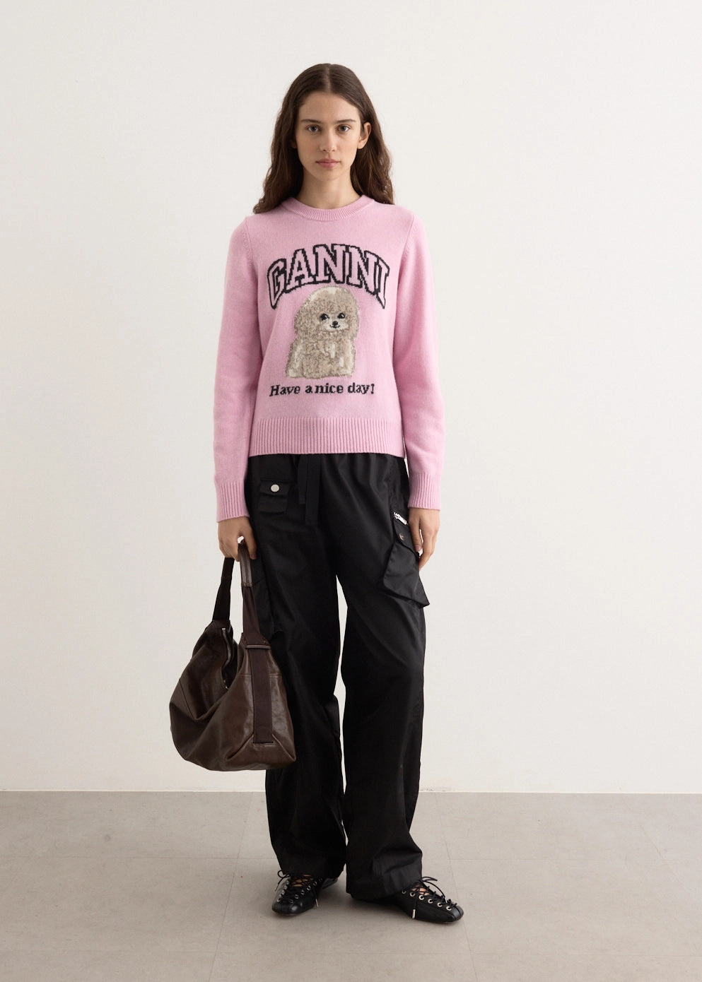 Graphic Wool Mix Poodle Crewneck Relax time