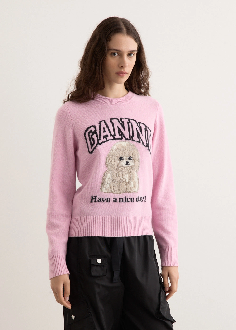 Graphic Wool Mix Poodle Crewneck Quick Dressing