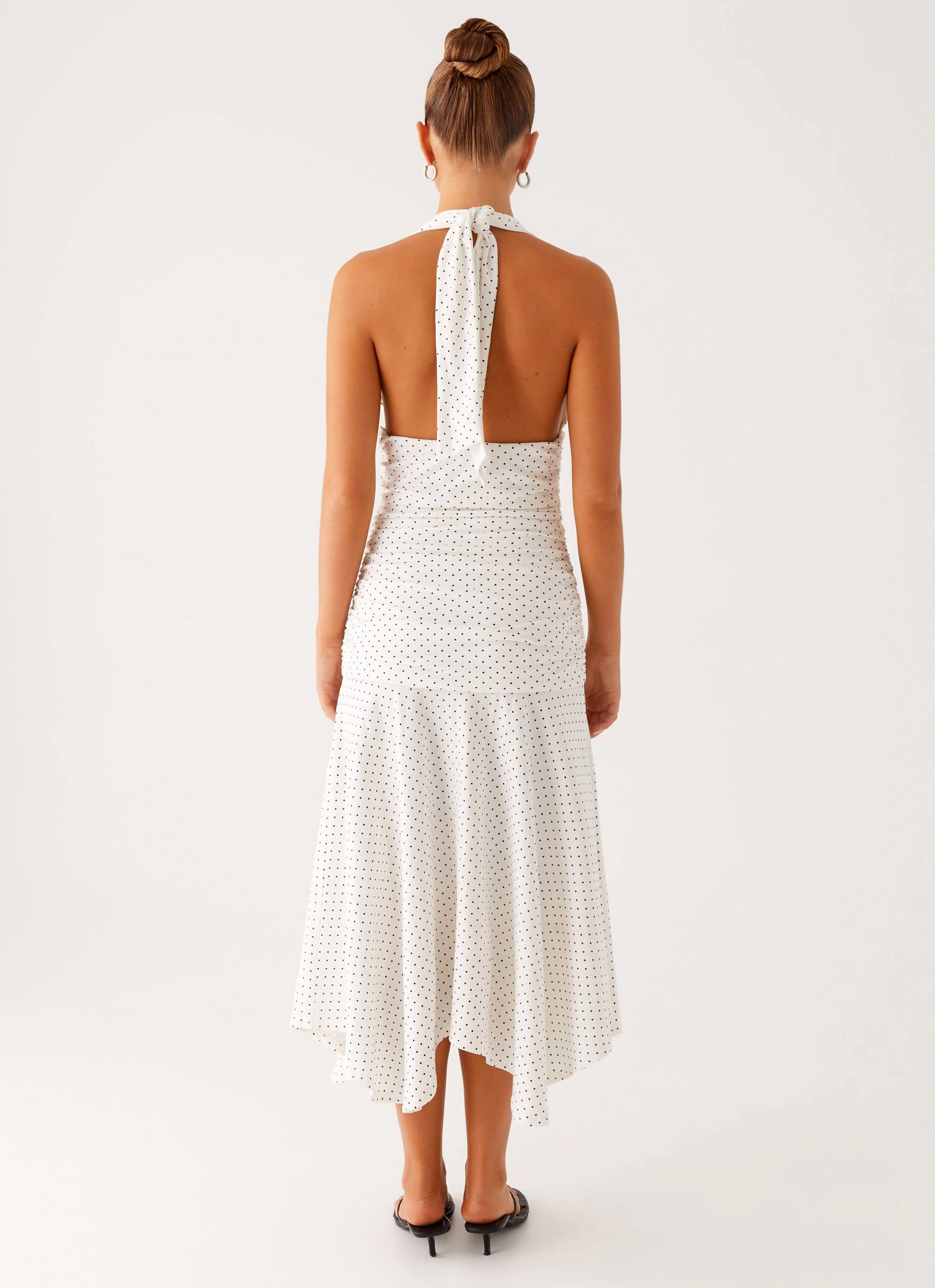 Grettana Halter Neck Midi Dress - White Polka Dot Minimalist feel