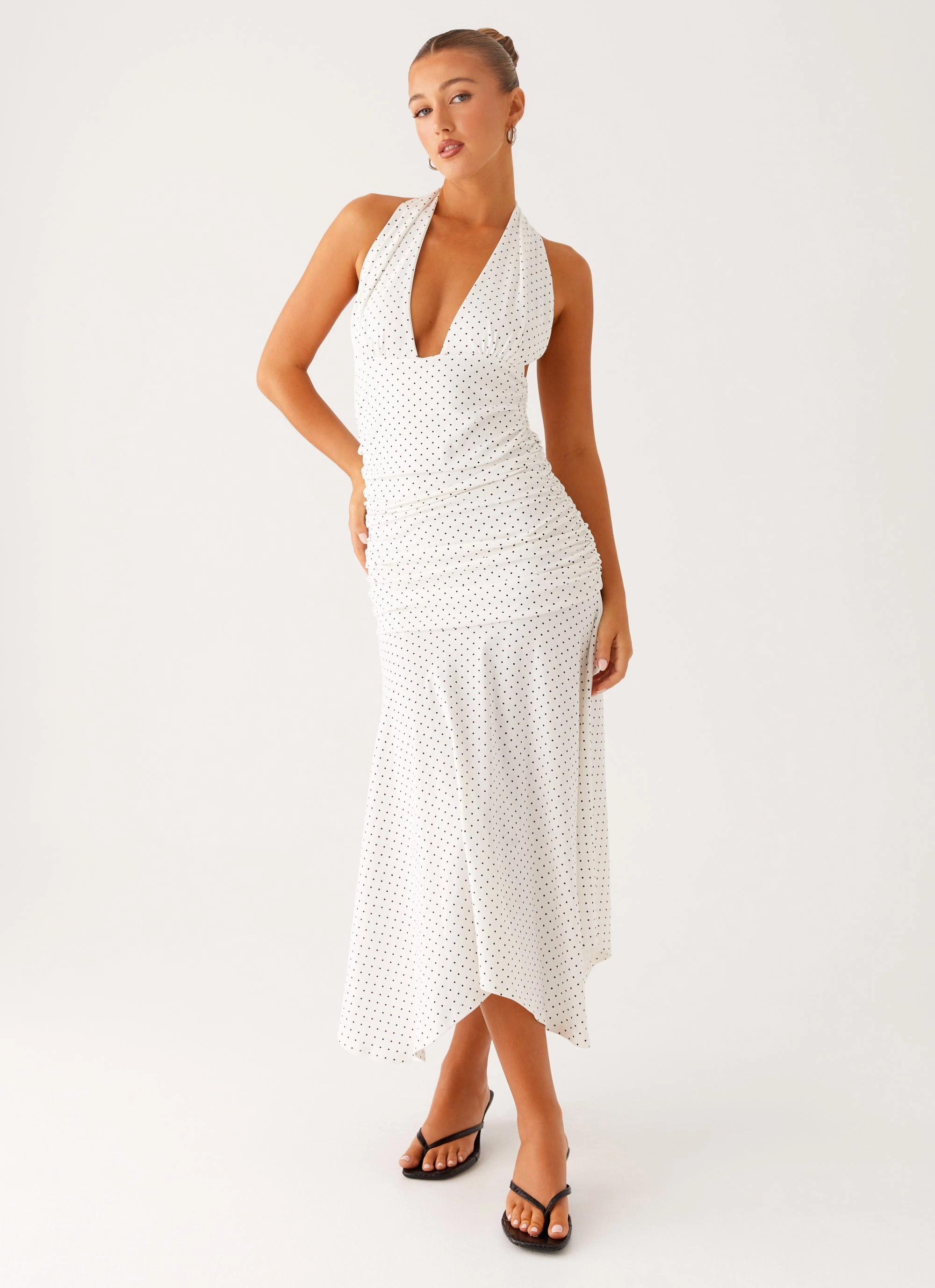 spring fashion All-Occasion Wear Grettana Halter Neck Midi Dress - White Polka Dot