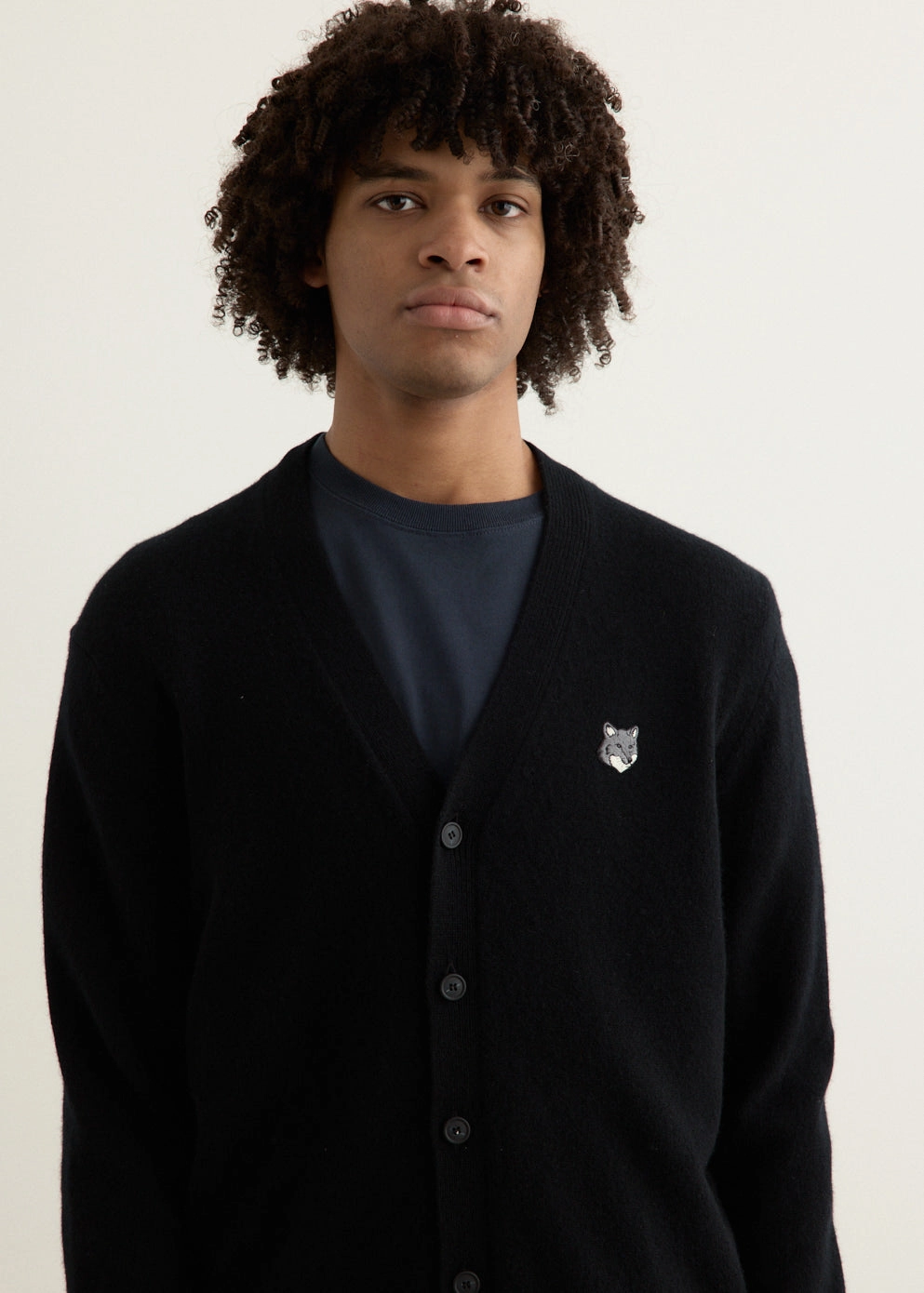 Grey Fox Head Patch Comfort Cardigan Elastic hem Logo Free Style