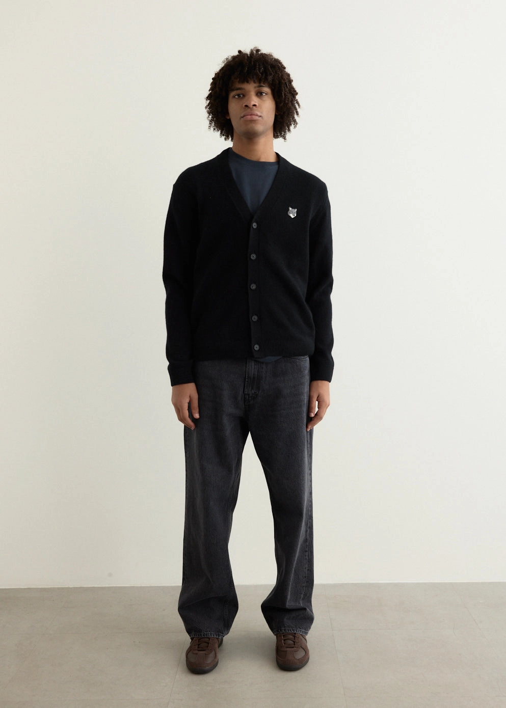 On The Go Grey Fox Head Patch Comfort Cardigan