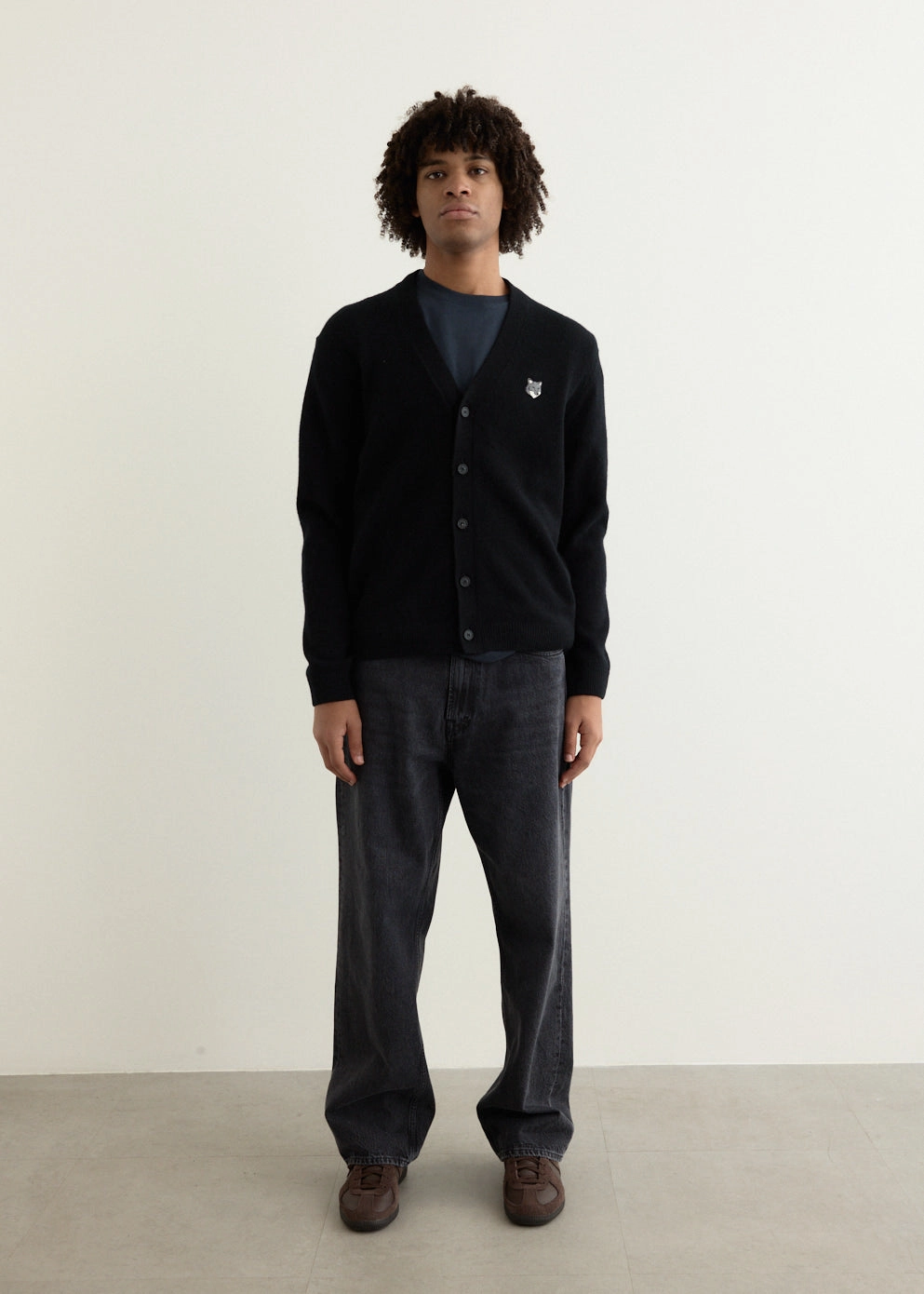 Calm Outfit Flatlock Seam Construction Grey Fox Head Patch Comfort Cardigan