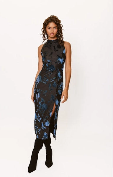 Darby Maxi Dress in Black/Navy Cool Draping