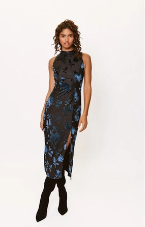 Darby Maxi Dress in Black/Navy Cool Draping
