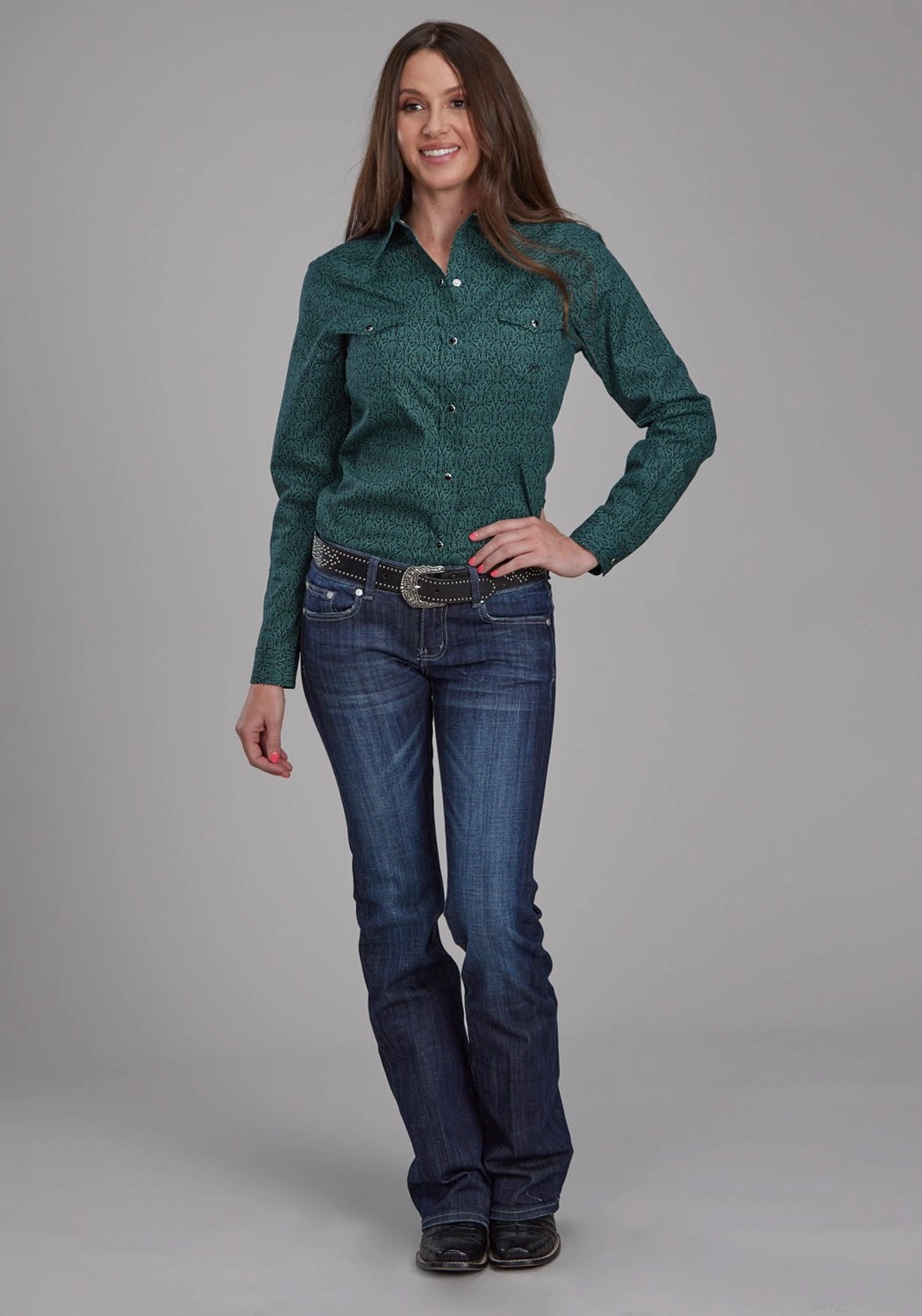 Mature Elegance Roper Womens 2152 Vintage Paisley Green 100% Cotton L/S Shirt