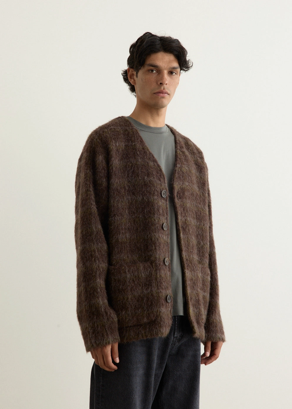 Lounge Vibe Low Key Hairy Check Wool Cardigan