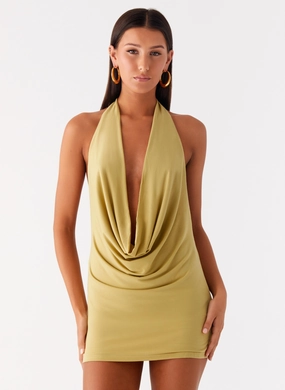 Easy Mood Haisley Cowl Mini Dress - Lime Green