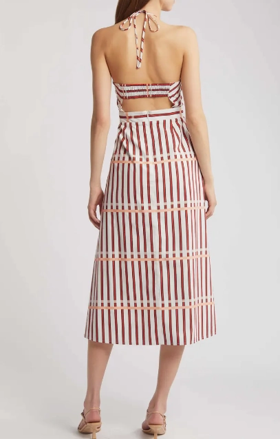 St. Tropez Midi Dress in Coral Reef Stripe Chic Comfort Look Travel-Pack