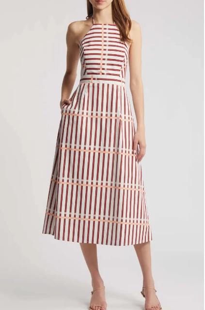 St. Tropez Midi Dress in Coral Reef Stripe All Timewear