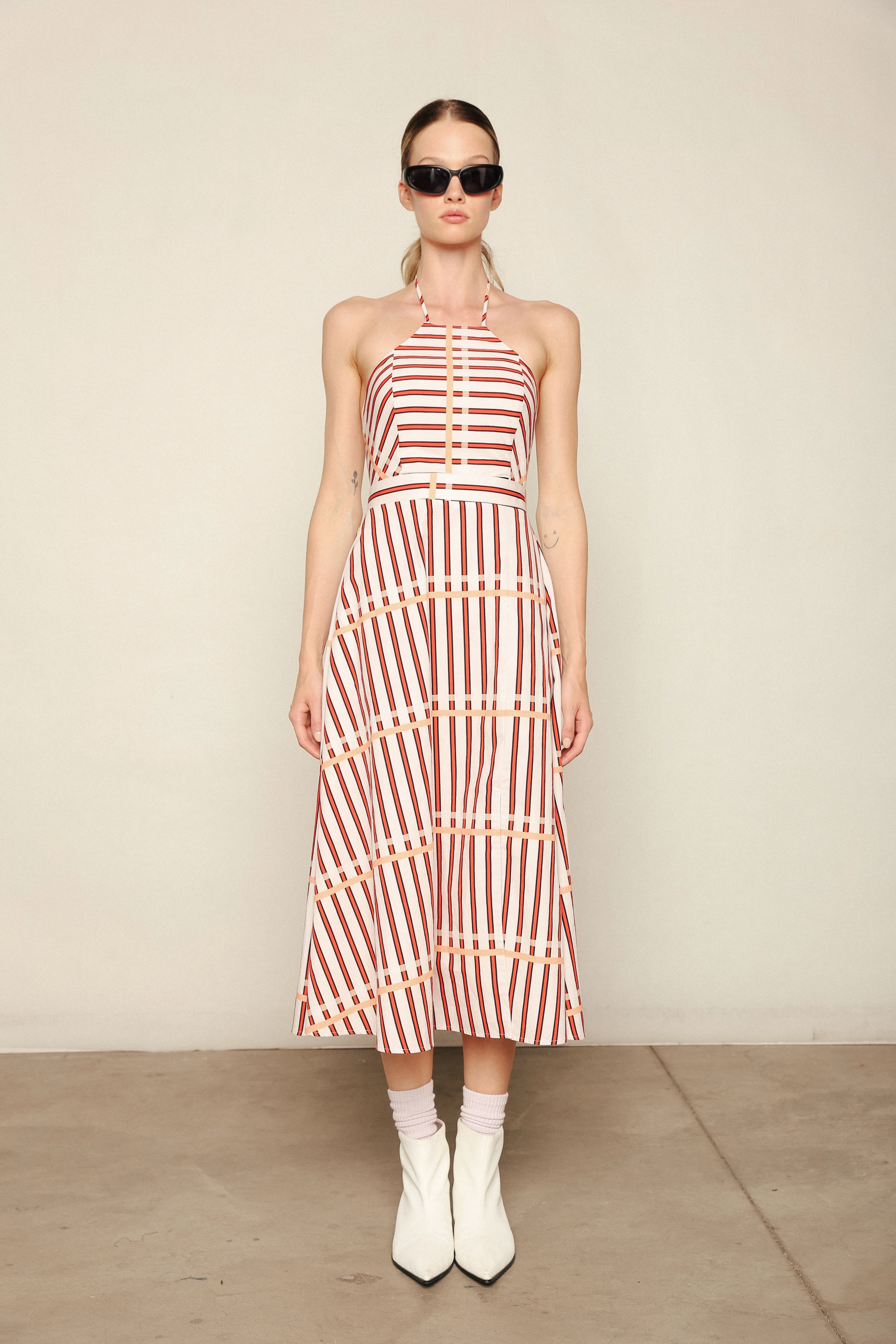 Quilted-Lining St. Tropez Midi Dress in Coral Reef Stripe