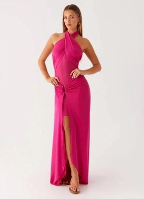 Ericka Maxi Dress - Hot Pink Blue Sky