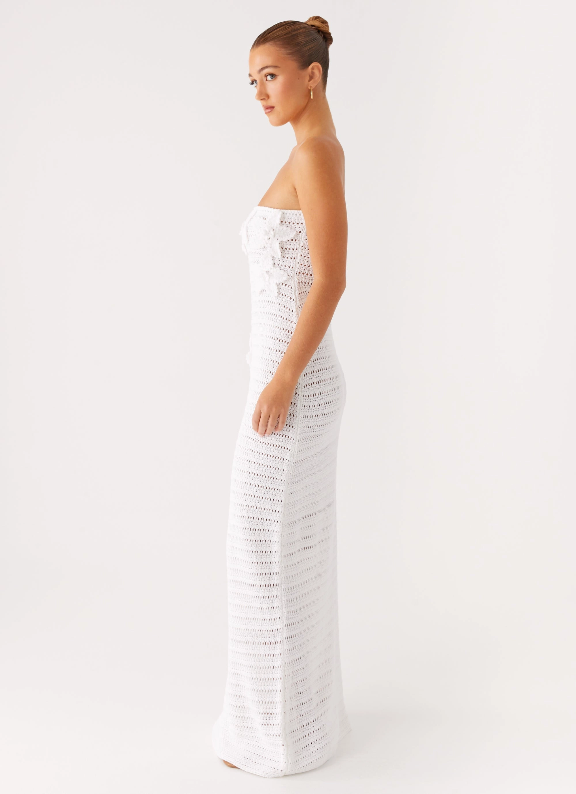 Diaz Crochet Maxi Dress - White Dropped-Waist