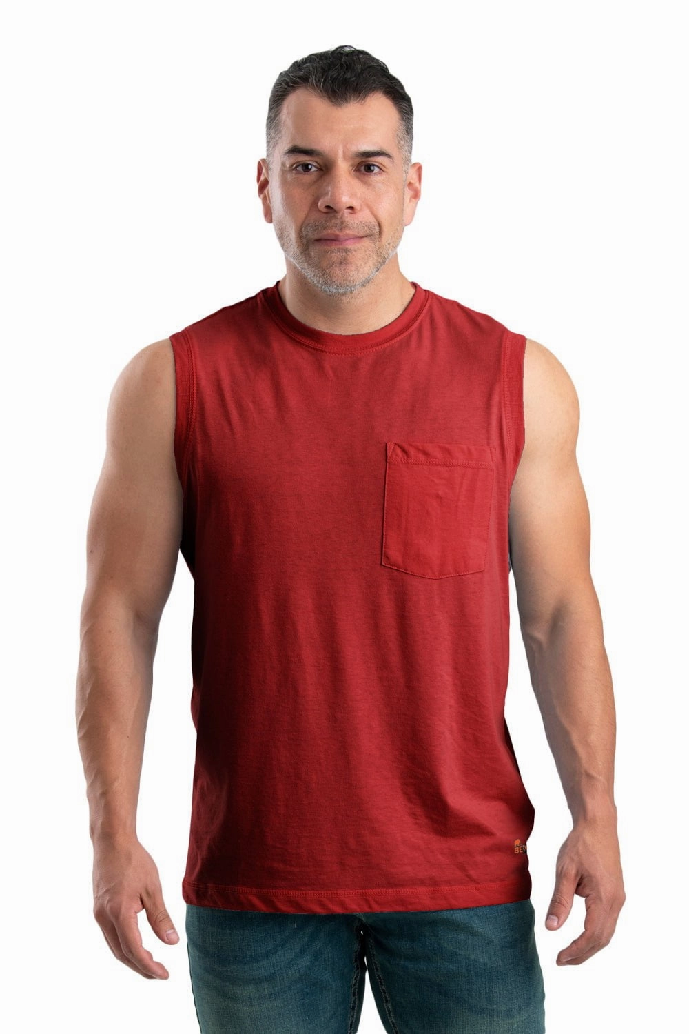 Spring Trend Matte Finish Berne Mens Deep Red Cotton Blend Performance Pocket Tee S/L