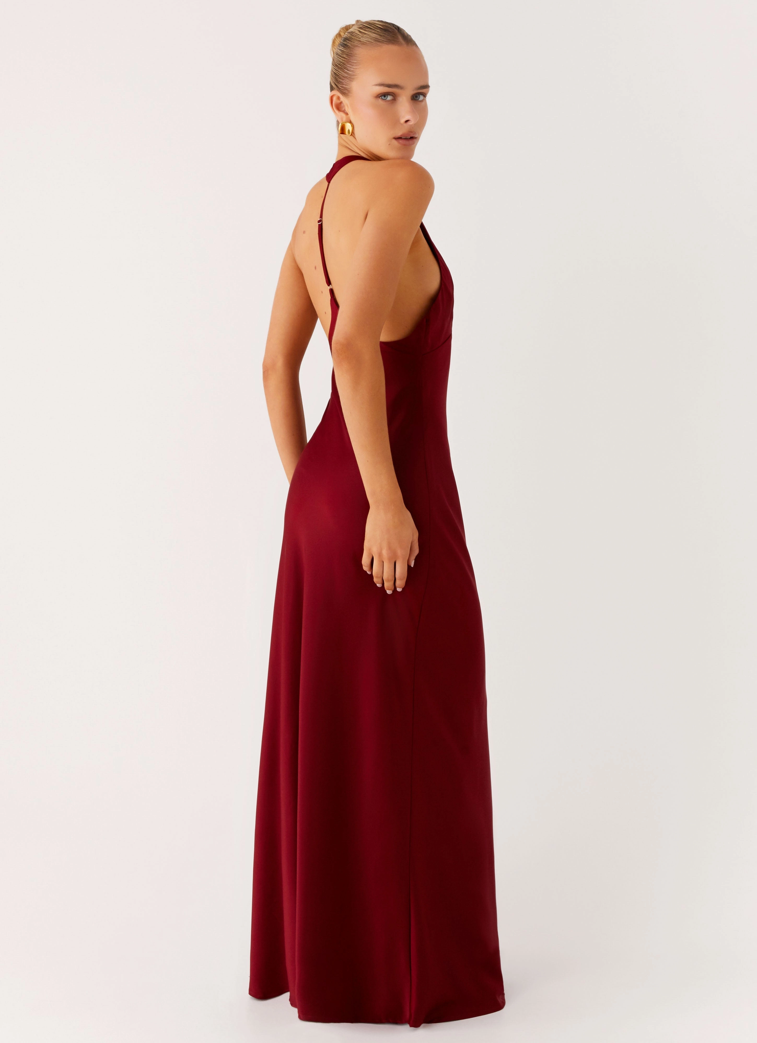 Stylish and Simple Angie Maxi Dress - Burgundy