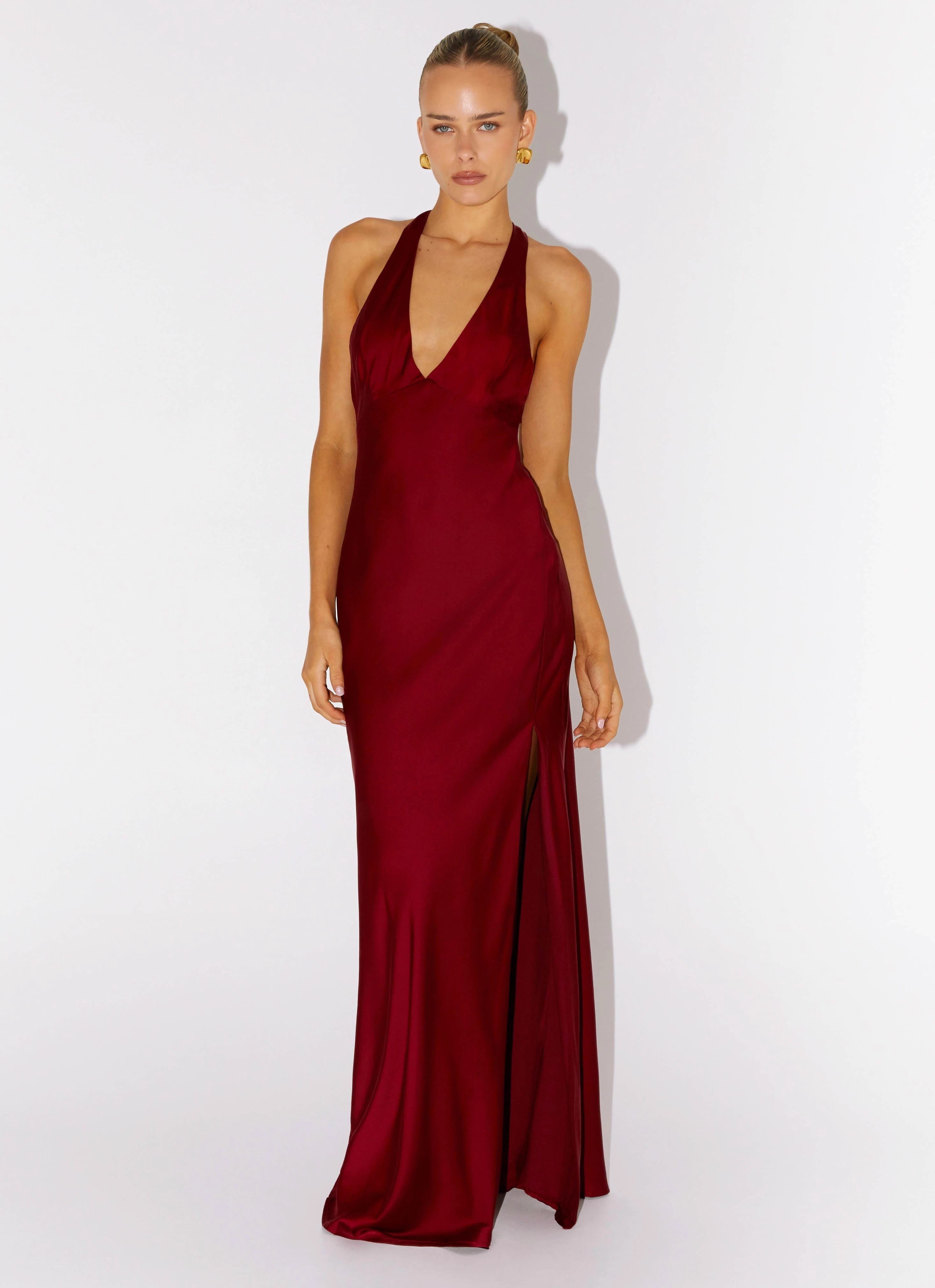 Angie Maxi Dress - Burgundy Silk-Blend Elegant evening wear