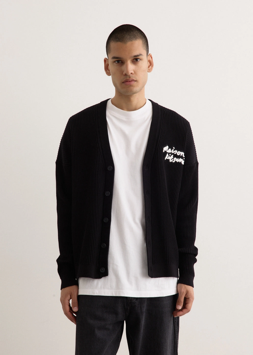 Tear Resistant Material InterchangeablePanels Handwriting Comfort Ribbed Cardigan