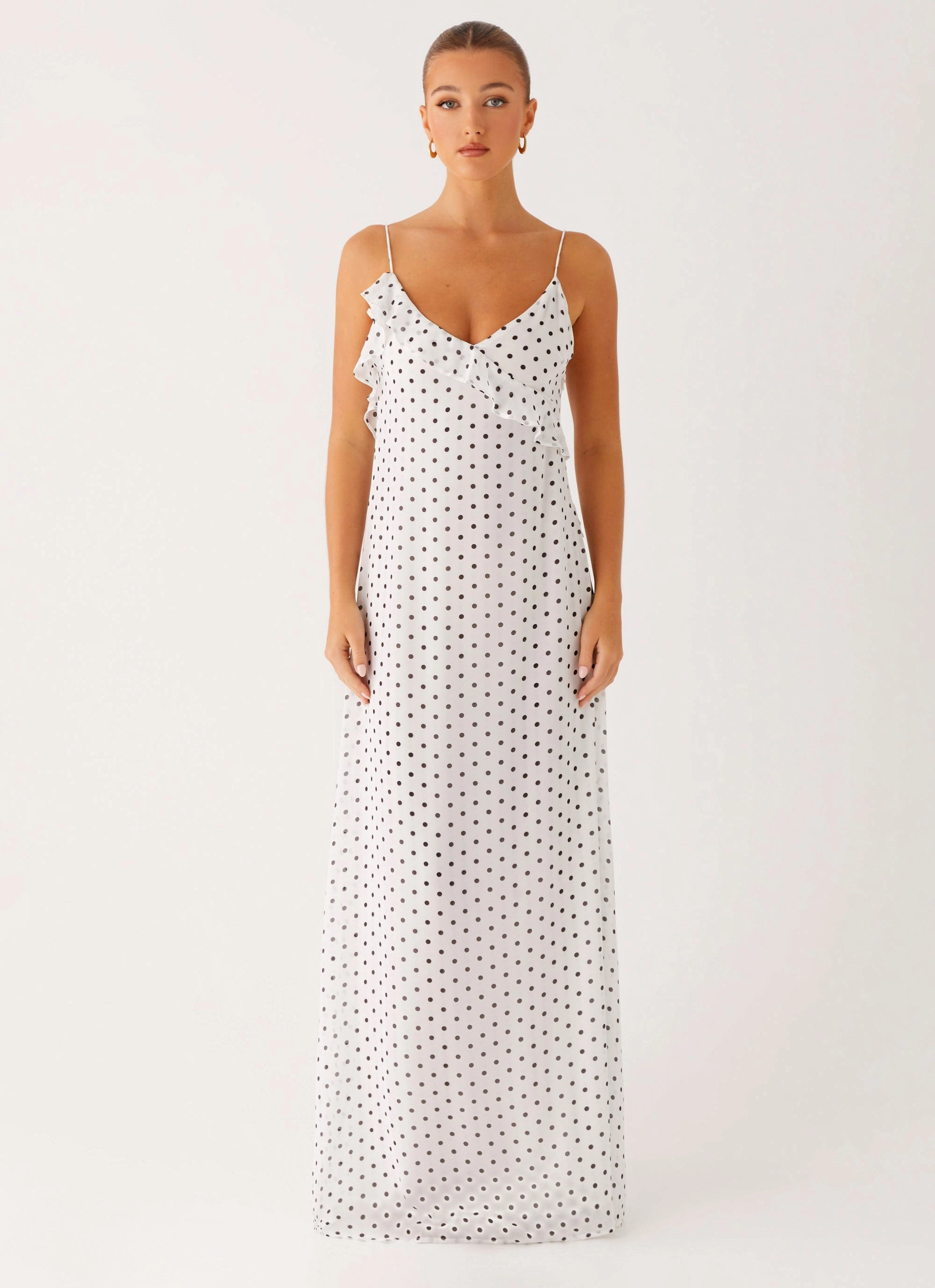 perfect for events Harri Maxi Dress - White Polka Dot