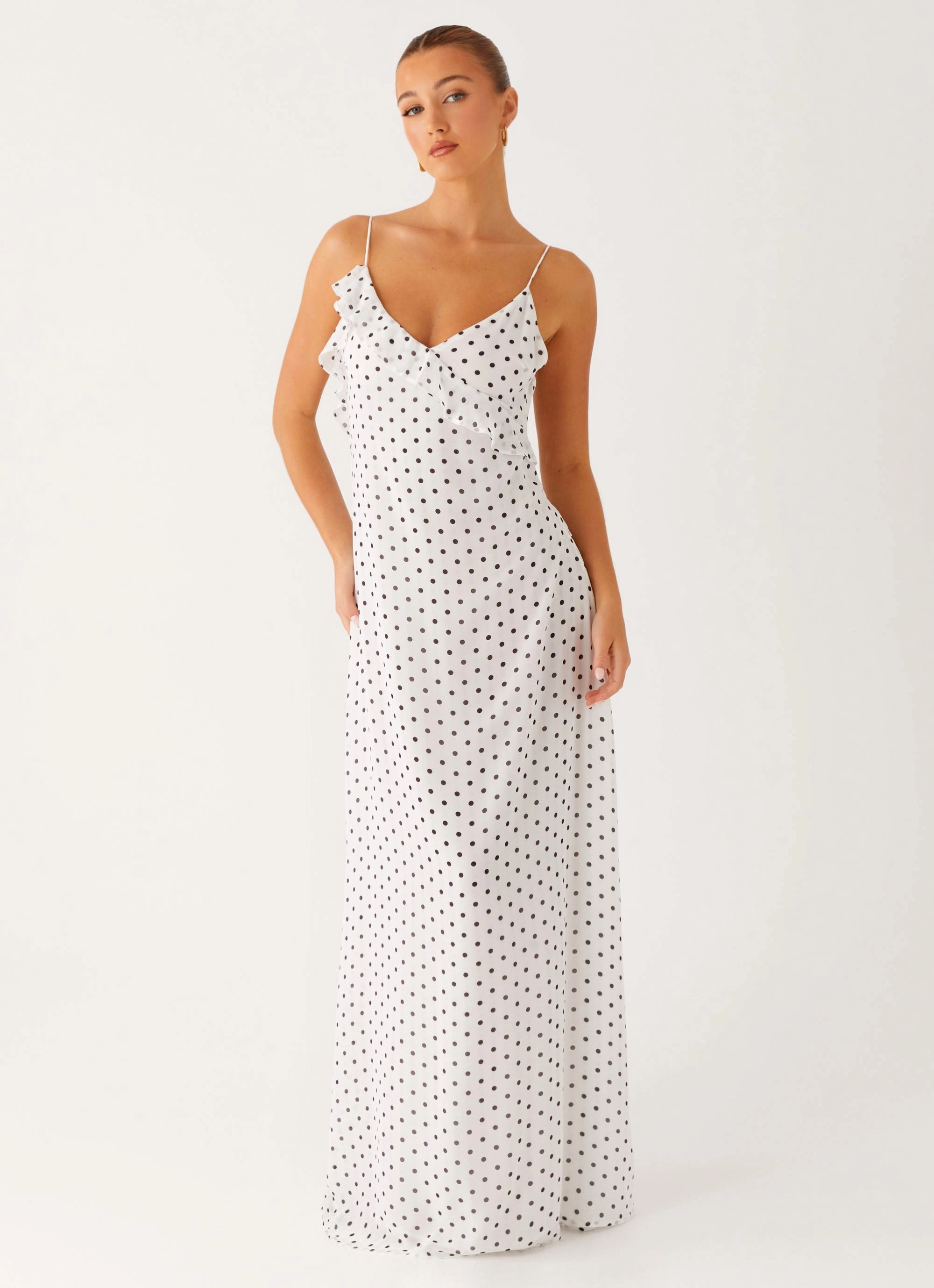 Subtle Glam Muted Tones Harri Maxi Dress - White Polka Dot