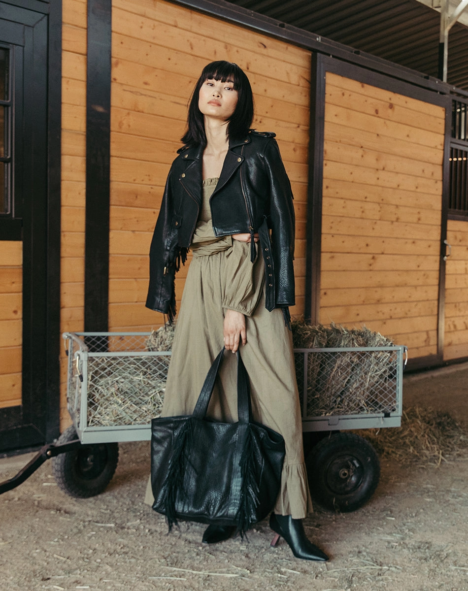 Warm Knit Simple Warmth Harrison Leather Jacket | Black