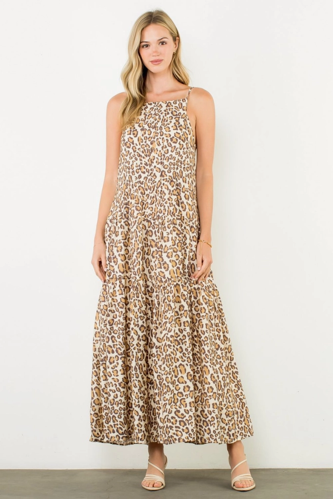 Bare Glow Adjustable Straps Hattie Leopard Print Maxi Dress