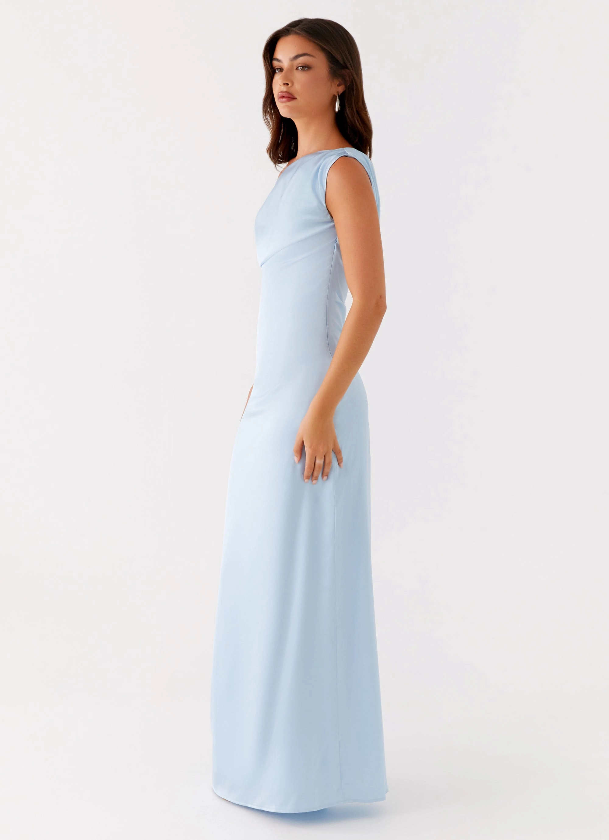 Confident Touch Heart Of Glass Satin Maxi Dress - Blue