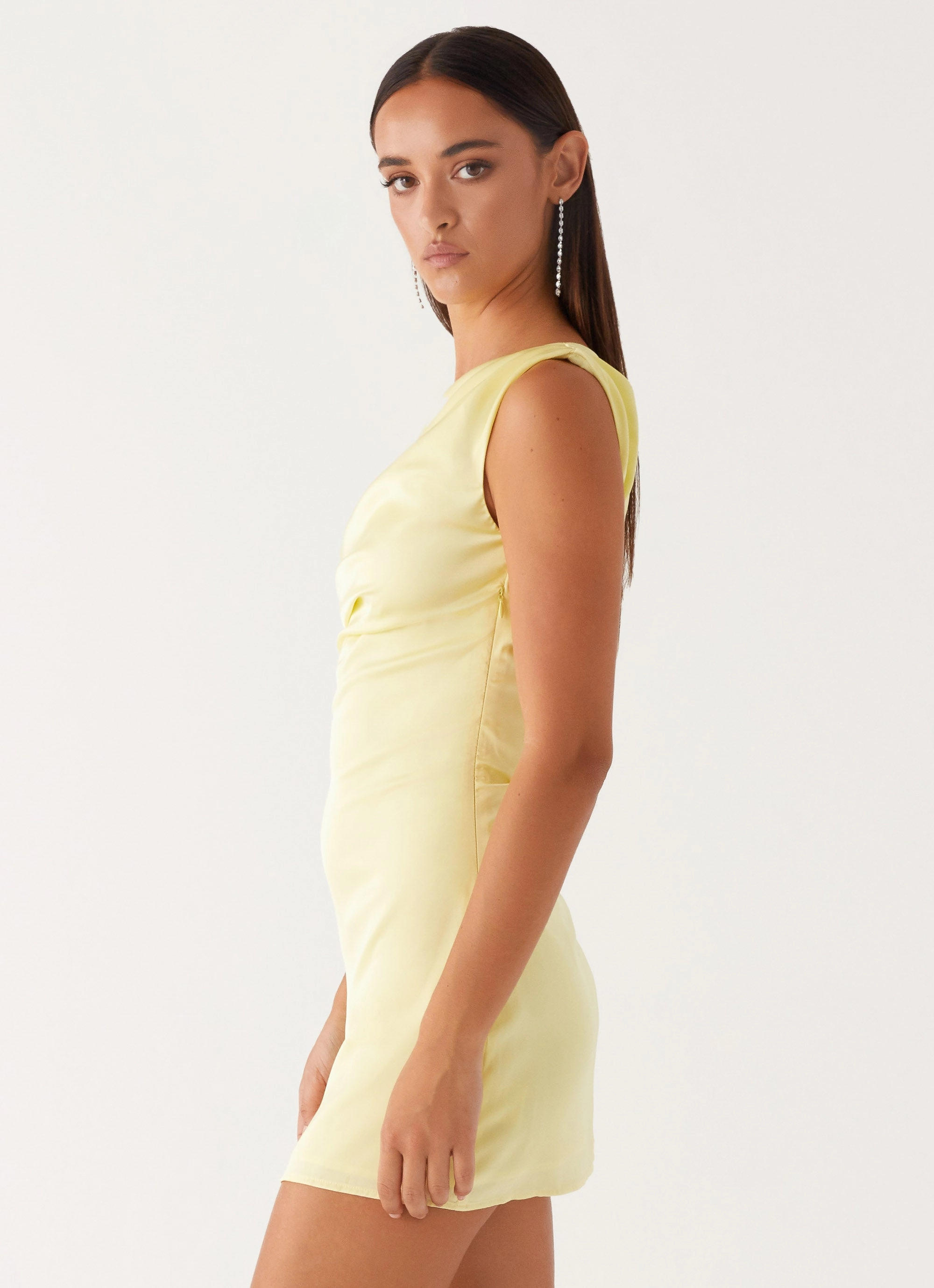 Heart Of Glass Satin Mini Dress - Yellow Crisp Silhouette Sculpted Form