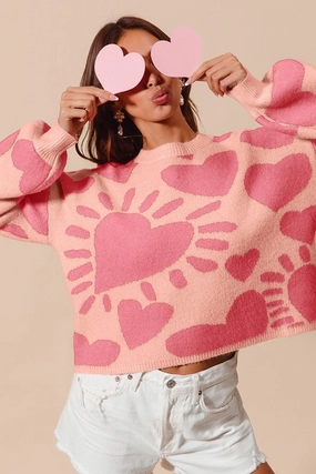Yarn Dyed Stripes HighThreadCount HEART VALENTINE DAY SWEATER PULLOVER TOP S-XL