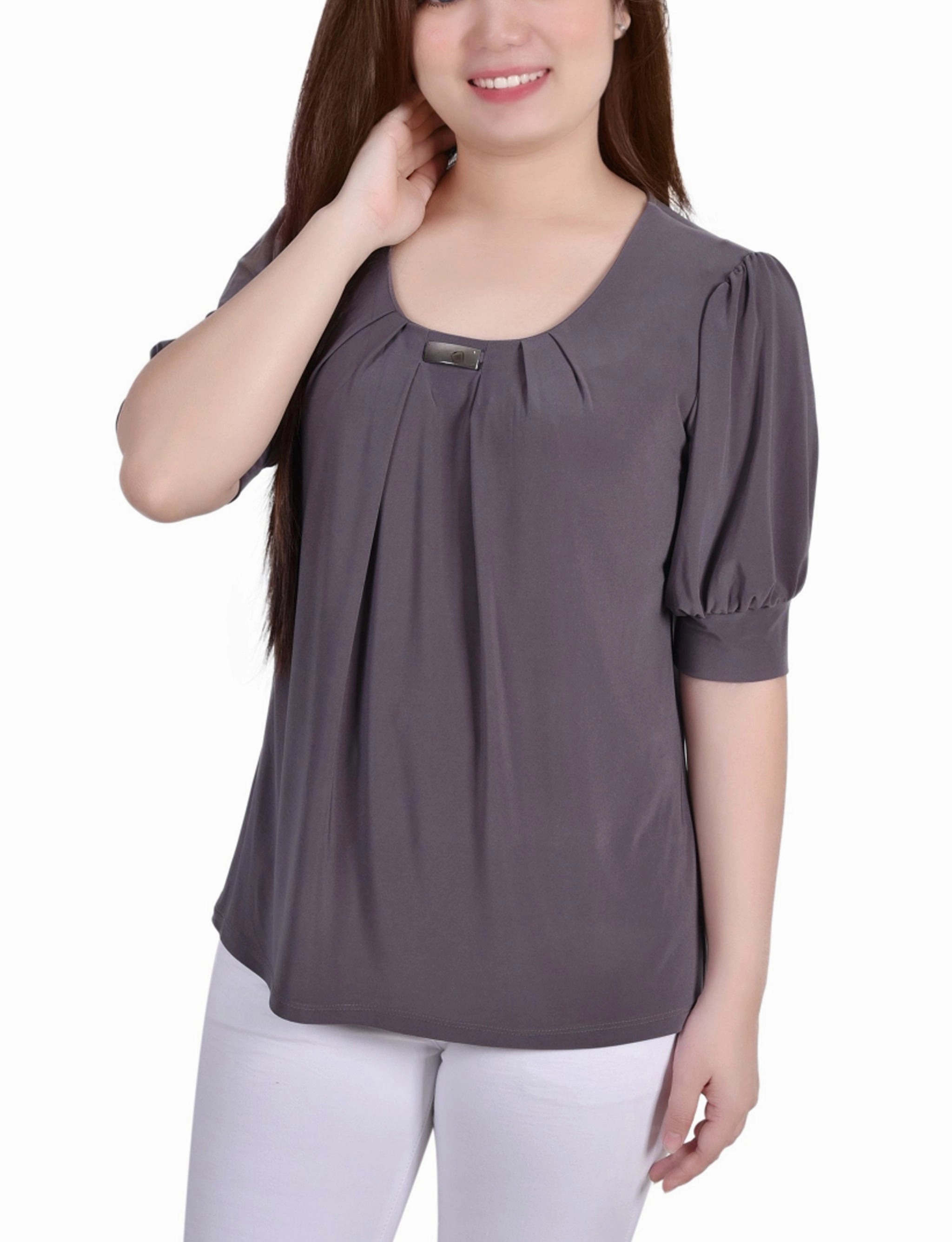 Versatile Trend Eco Friendly Fibers Short Sleeve Balloon Sleeve Top With Hardware