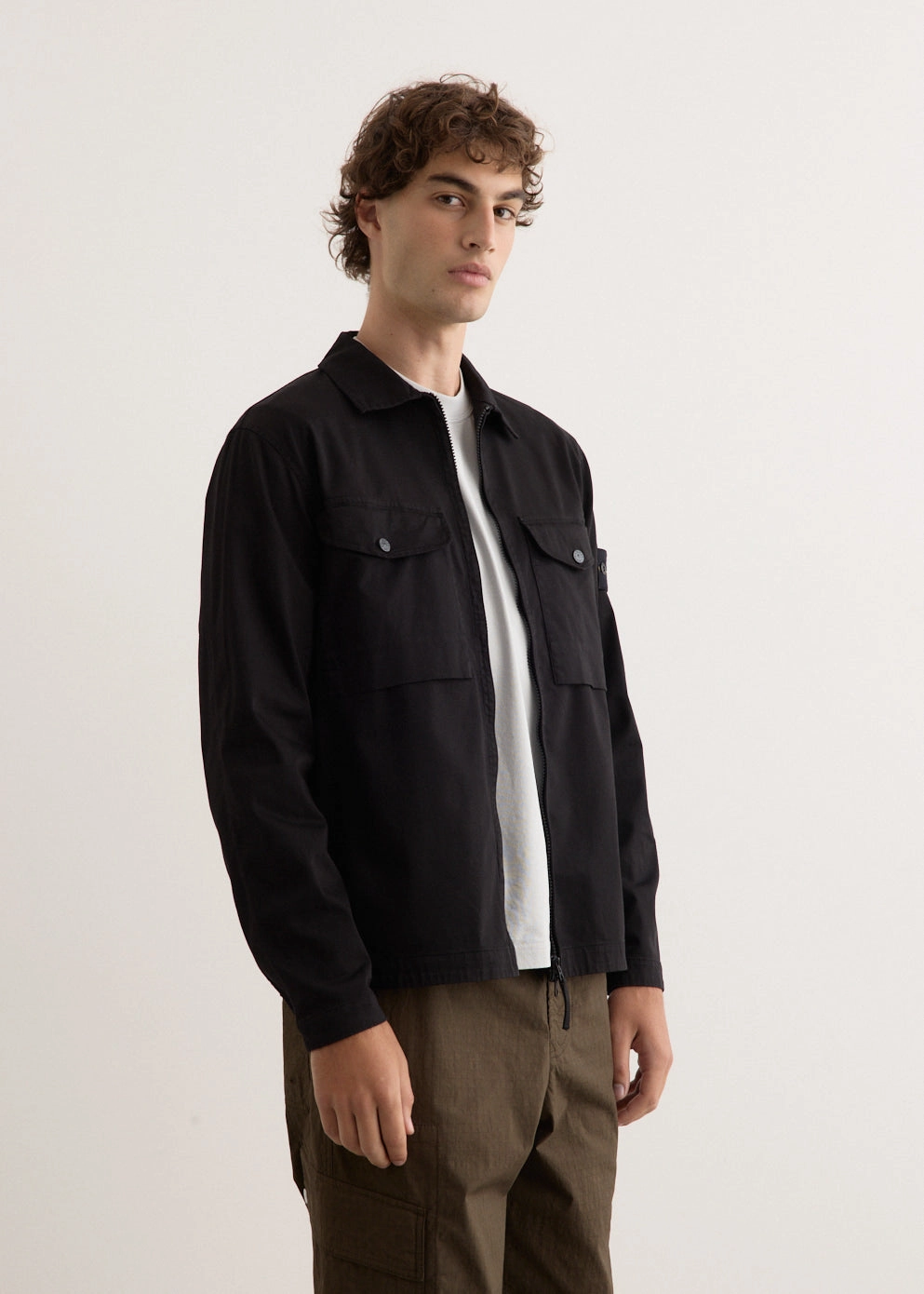 Organic Stretch Cotton Satin Overshirt Noise Free Fabric Concealed Zippers