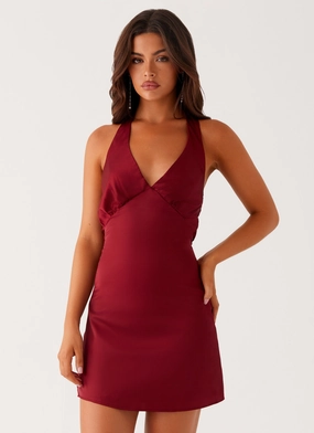 Heavy Hearted Mini Dress - Wine Drape Wave Cute Touch