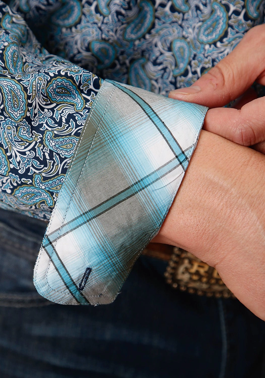 Matte Look Roper Mens Peacock Paisley Blue 100% Cotton L/S Shirt