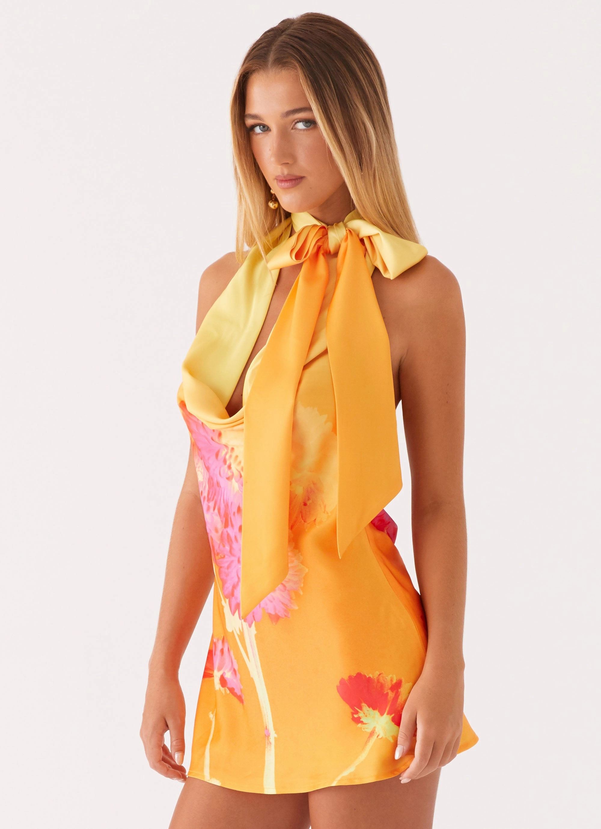 Heidi Mini Dress - Orange Floral Fashionable Layer
