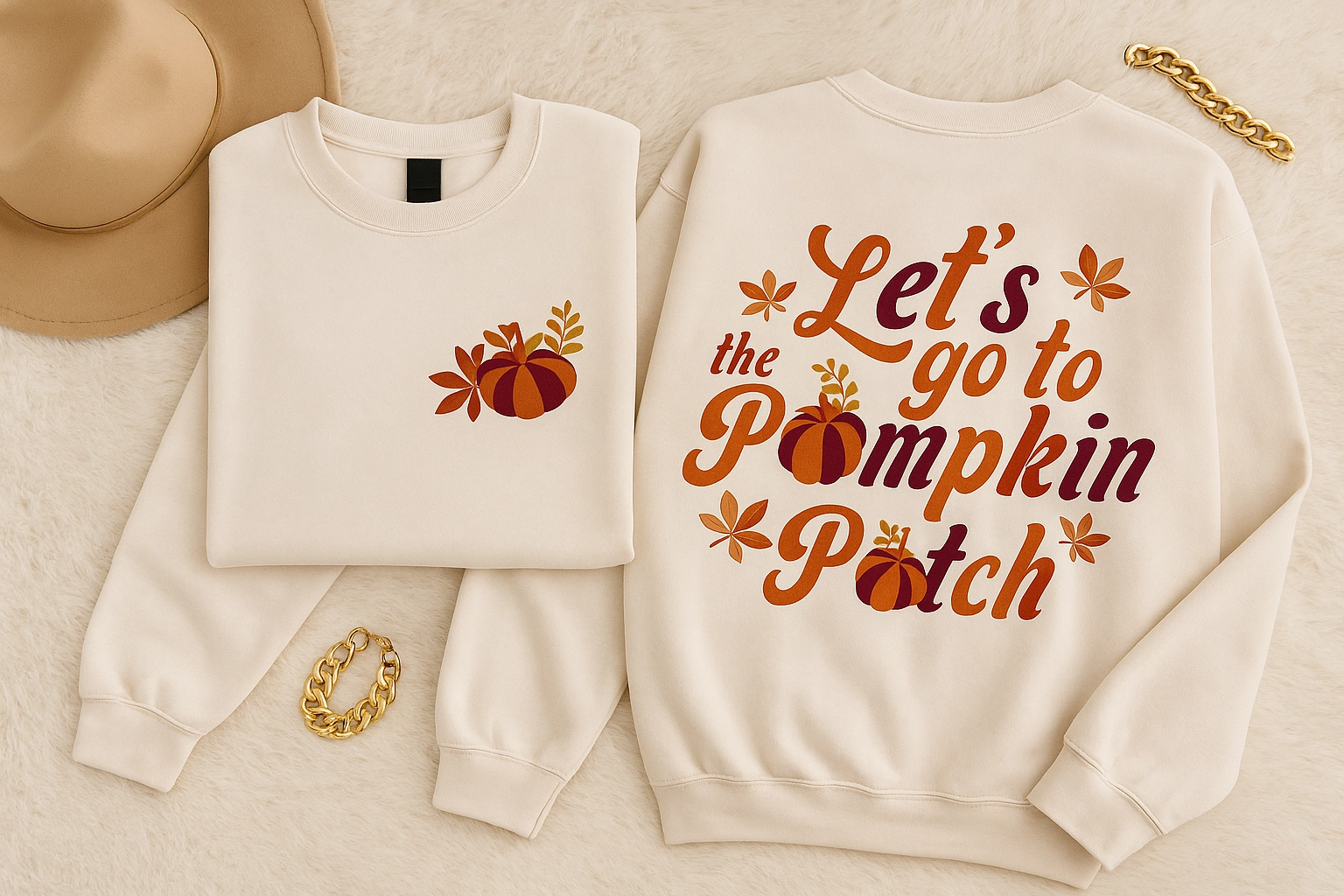 Pumpkin Patch Front/back Sweatshirt S-XL Quick Release Hem Stylish Outfit