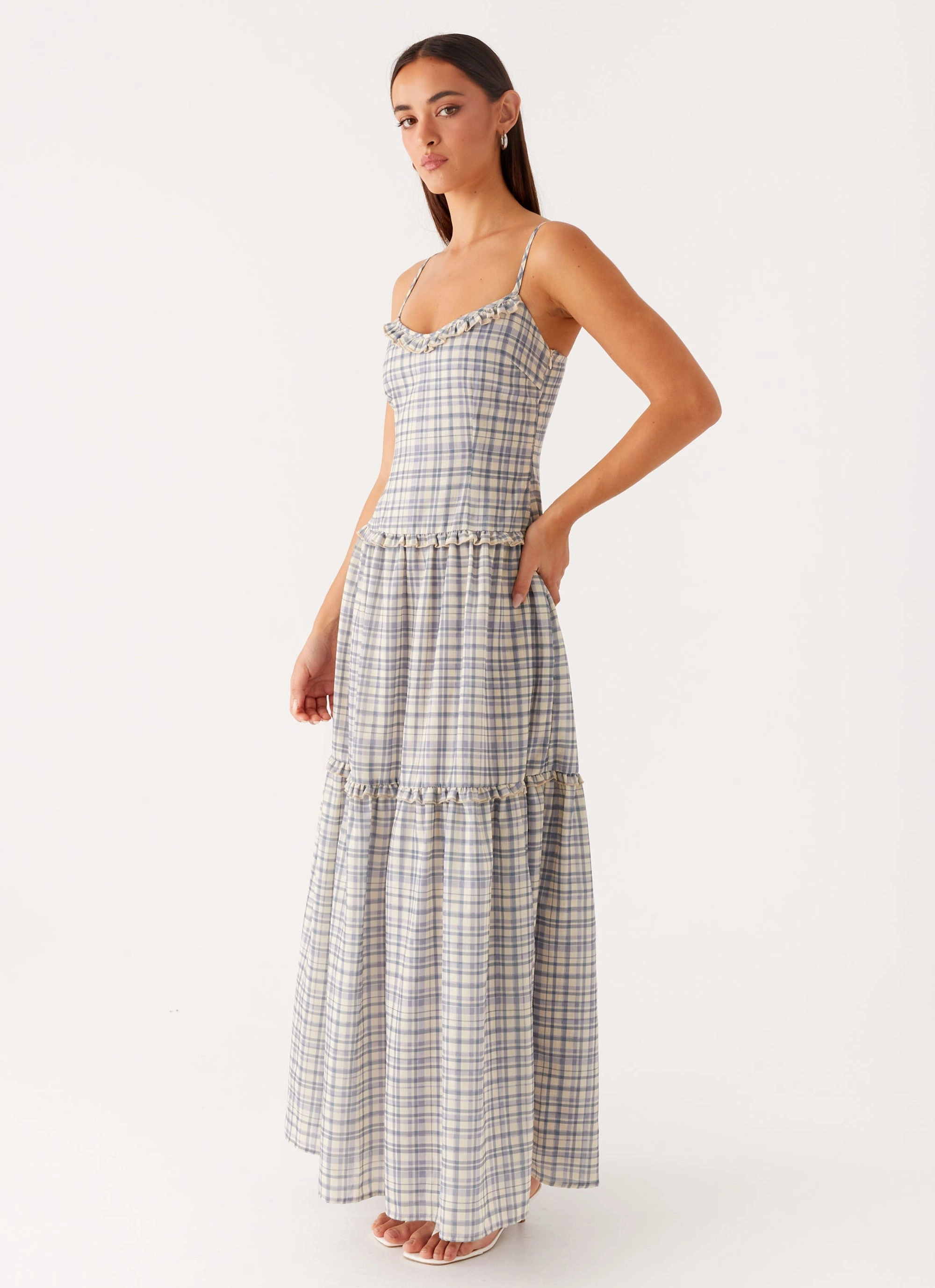 Linen-Blend Light Elegance Hermie Midi Dress - Check