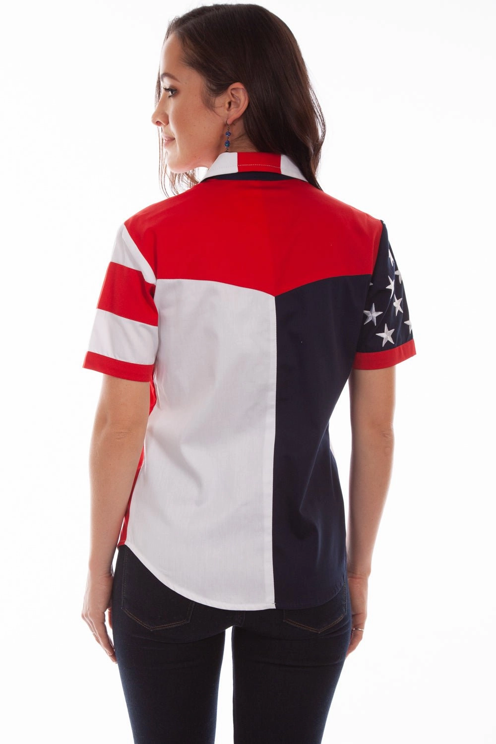 Scully Womens Red 100% Cotton Flag S/S Shirt Layered Look Streetwear