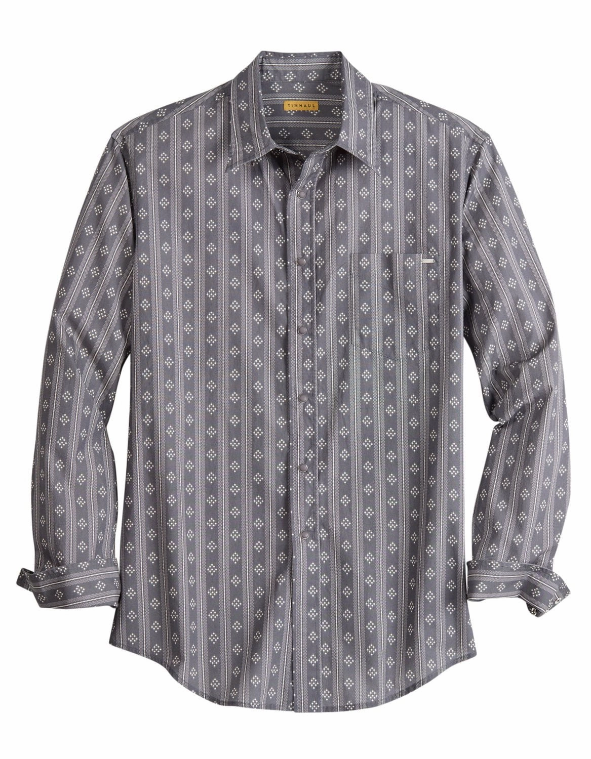 Poolside Lounge Runway Inspired Tin Haul Mens Vintage Stripe Grey 100% Cotton L/S Shirt