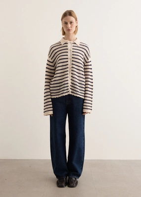 Interlock Weave Breathable Mesh Paneling Khloe Stripe Cardigan