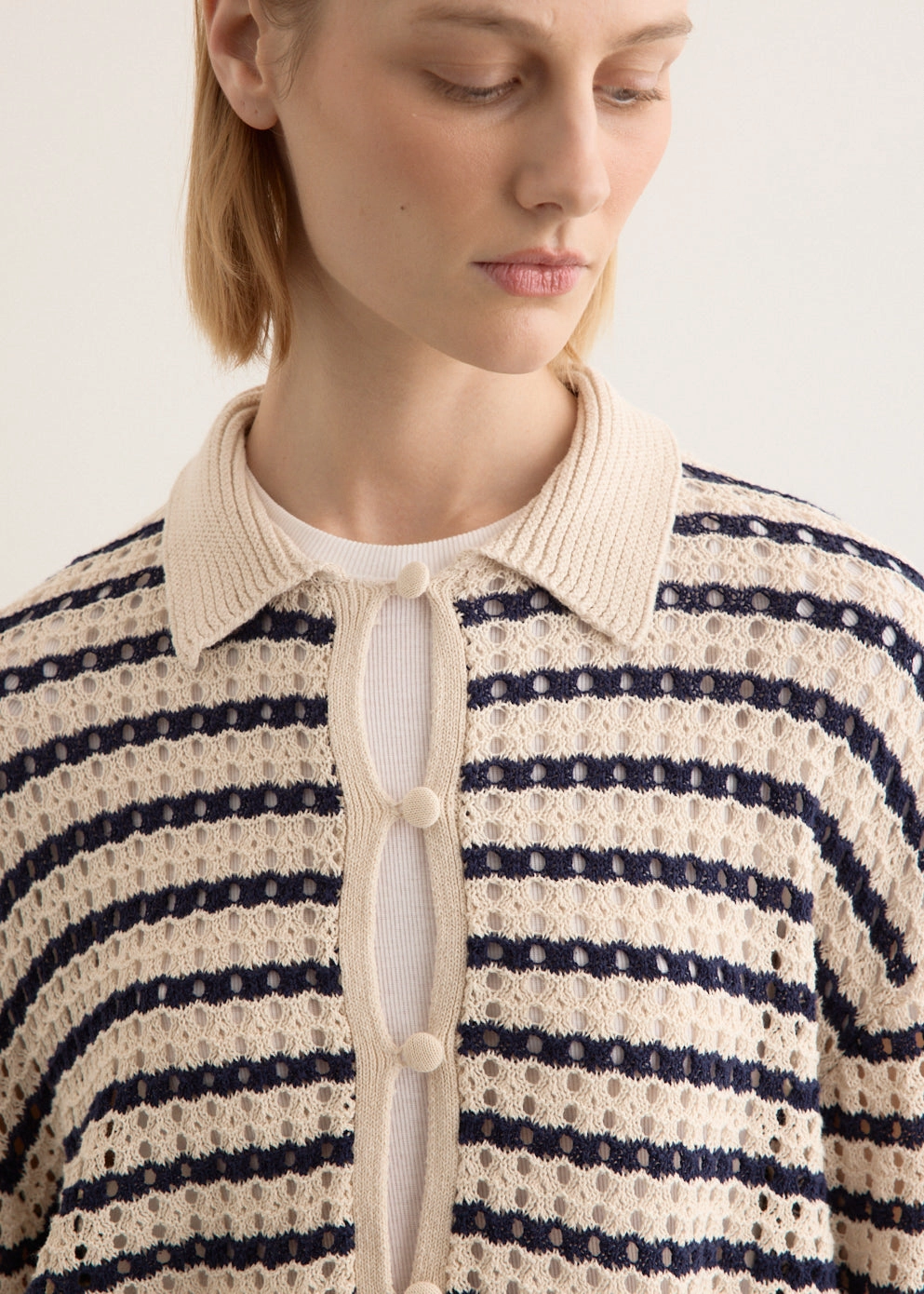 Khloe Stripe Cardigan Flexible Neckline Anti Pilling Finish