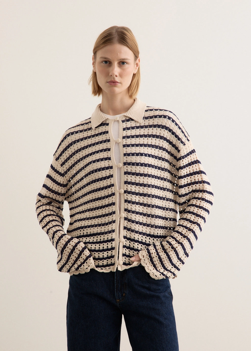 Khloe Stripe Cardigan Reinforced Shoulder Seams