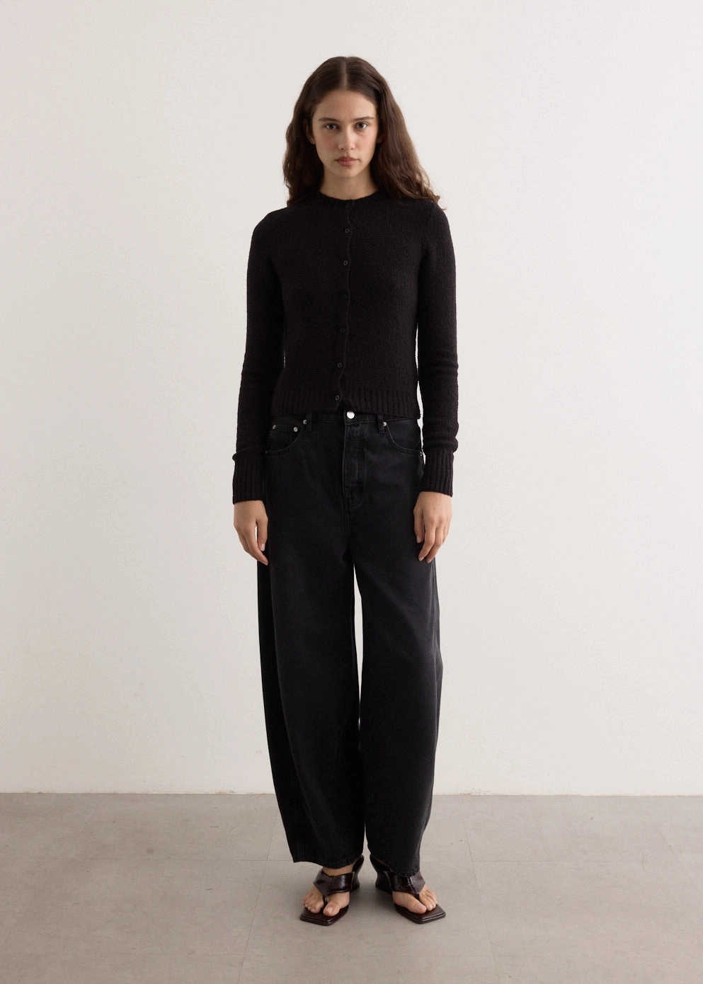 Shrink Resistant Treatment Auxiliary Attachment Points Boucle Wool Cardigan