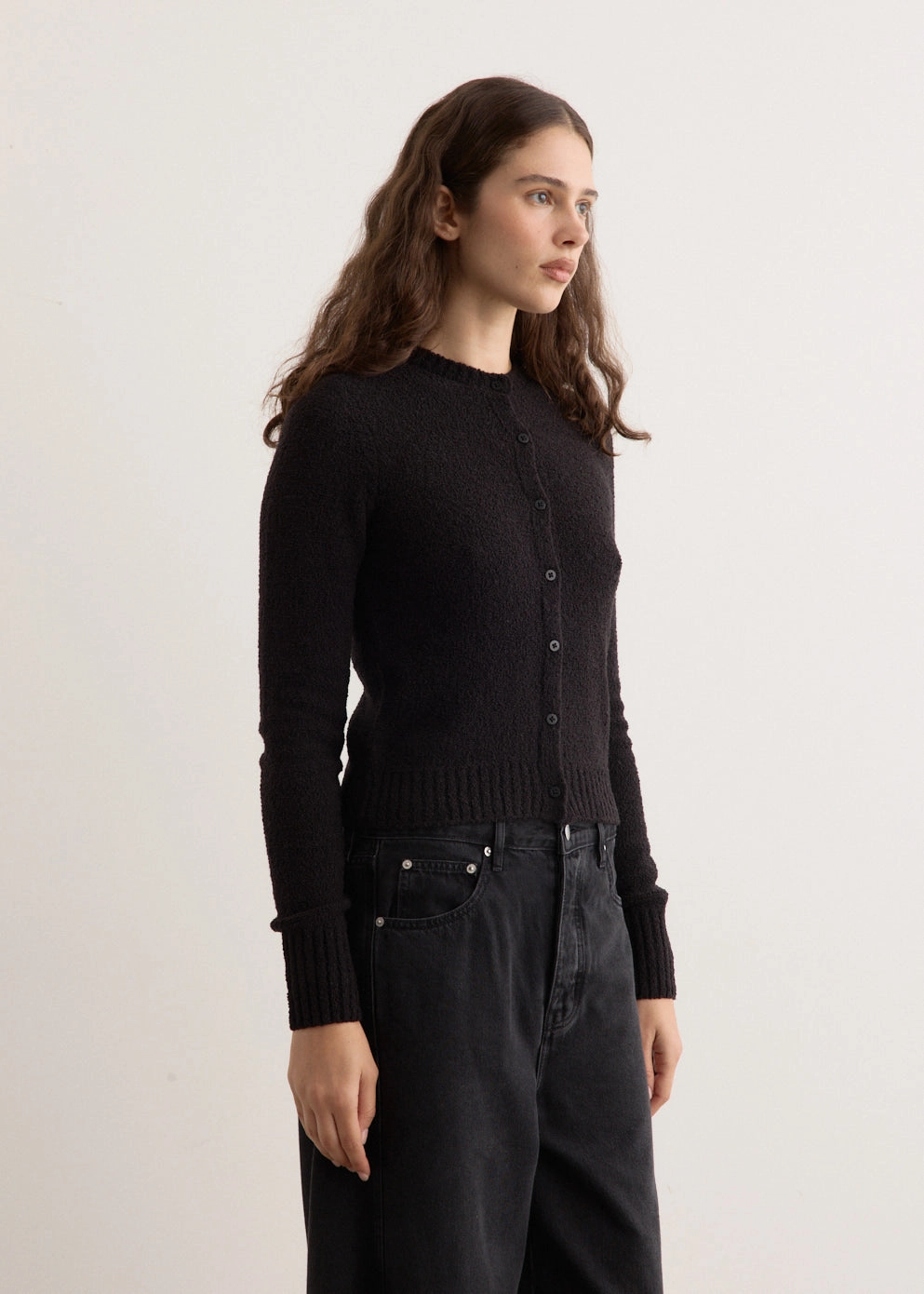 Boucle Wool Cardigan Ventilated Armhole Design Minimal Vibe
