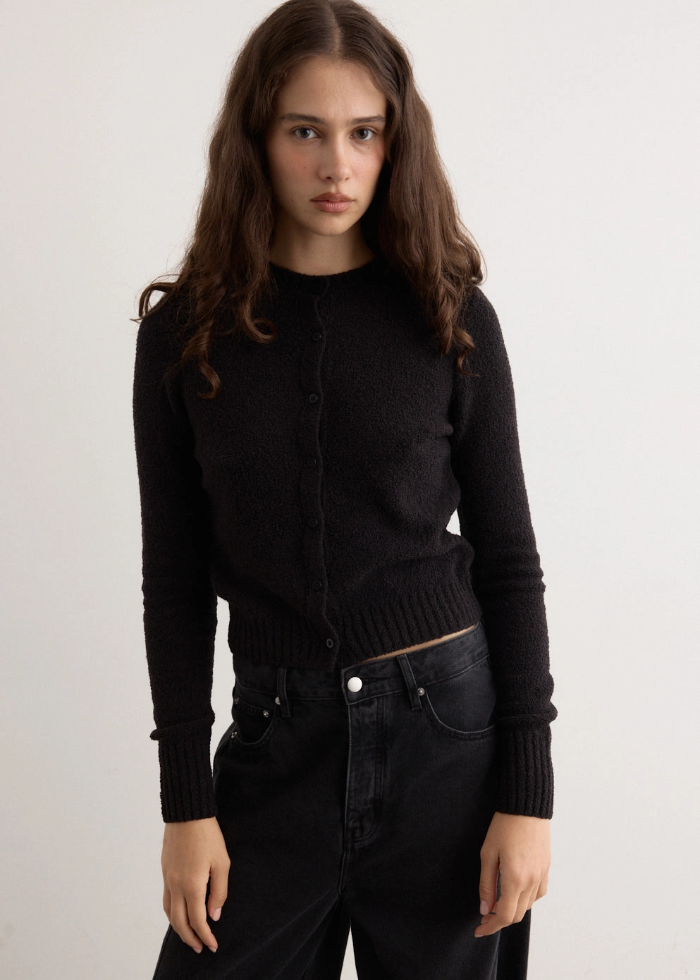 Boucle Wool Cardigan Belted Waist