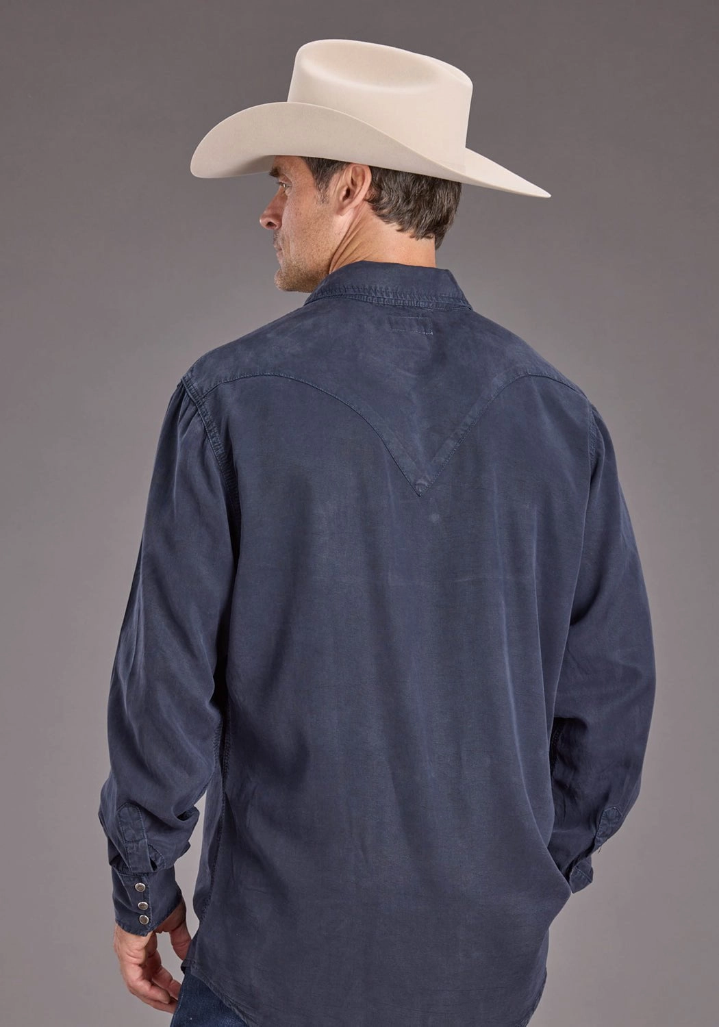 Stetson Mens Navy Denim Rugged Twill L/S Shirt Nautical Look Roomy Cut