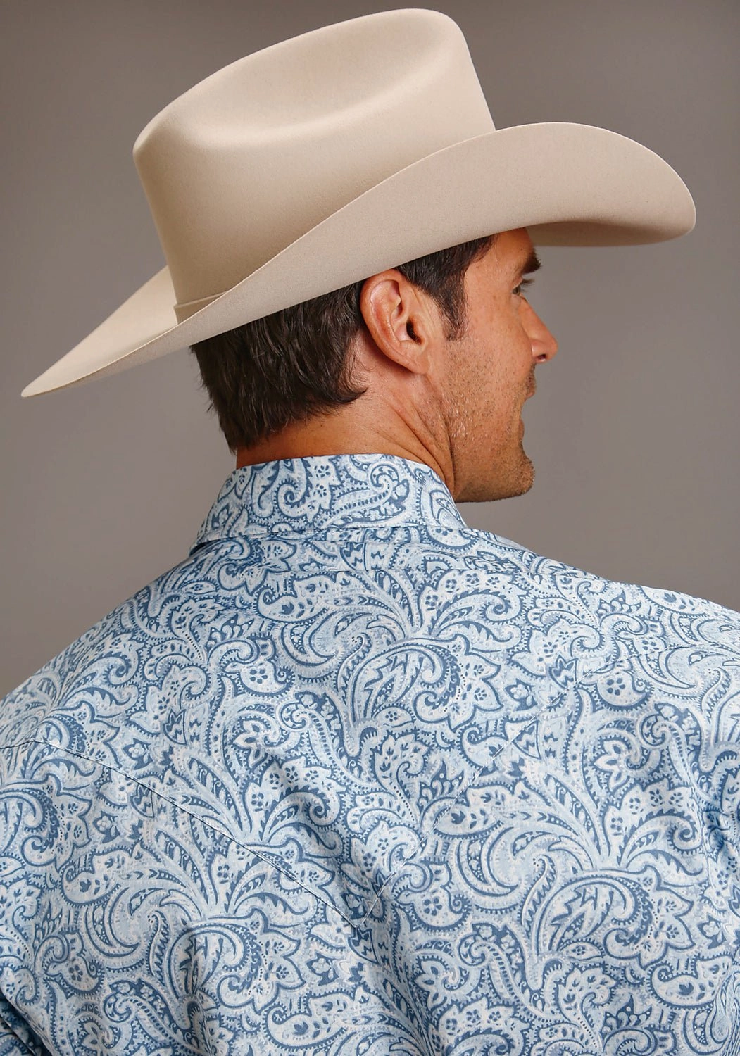 Stetson Mens Tooling Paisley Blue 100% Cotton L/S Shirt Business casual Non Iron Material