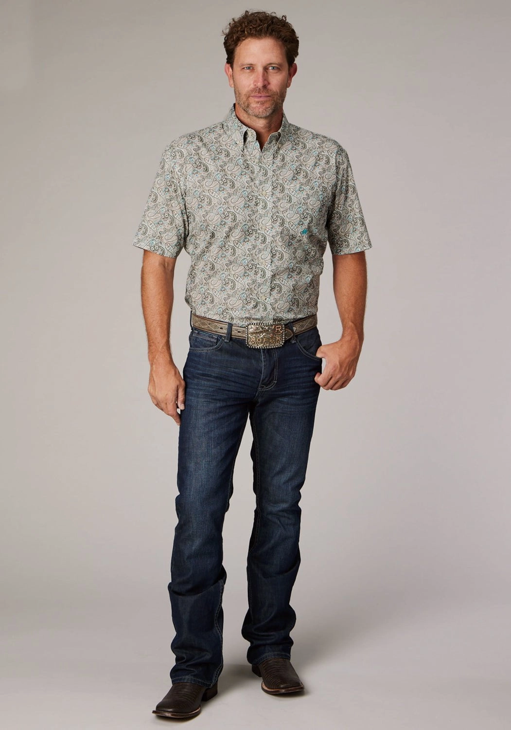 Roper Mens Sand Dune Paisley Brown 100% Cotton 1 Pkt S/S Shirt Relaxed Silhouette