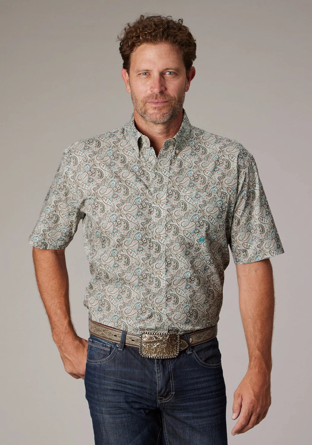 Roper Mens Sand Dune Paisley Brown 100% Cotton 1 Pkt S/S Shirt Special Occasion Geometric Design