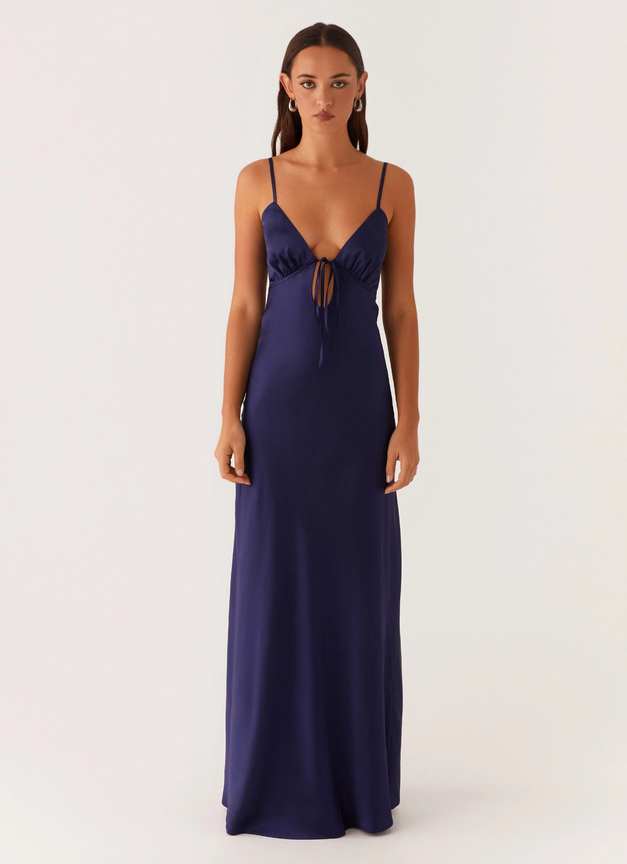 Flora Satin Maxi Dress - Navy Slim-fit