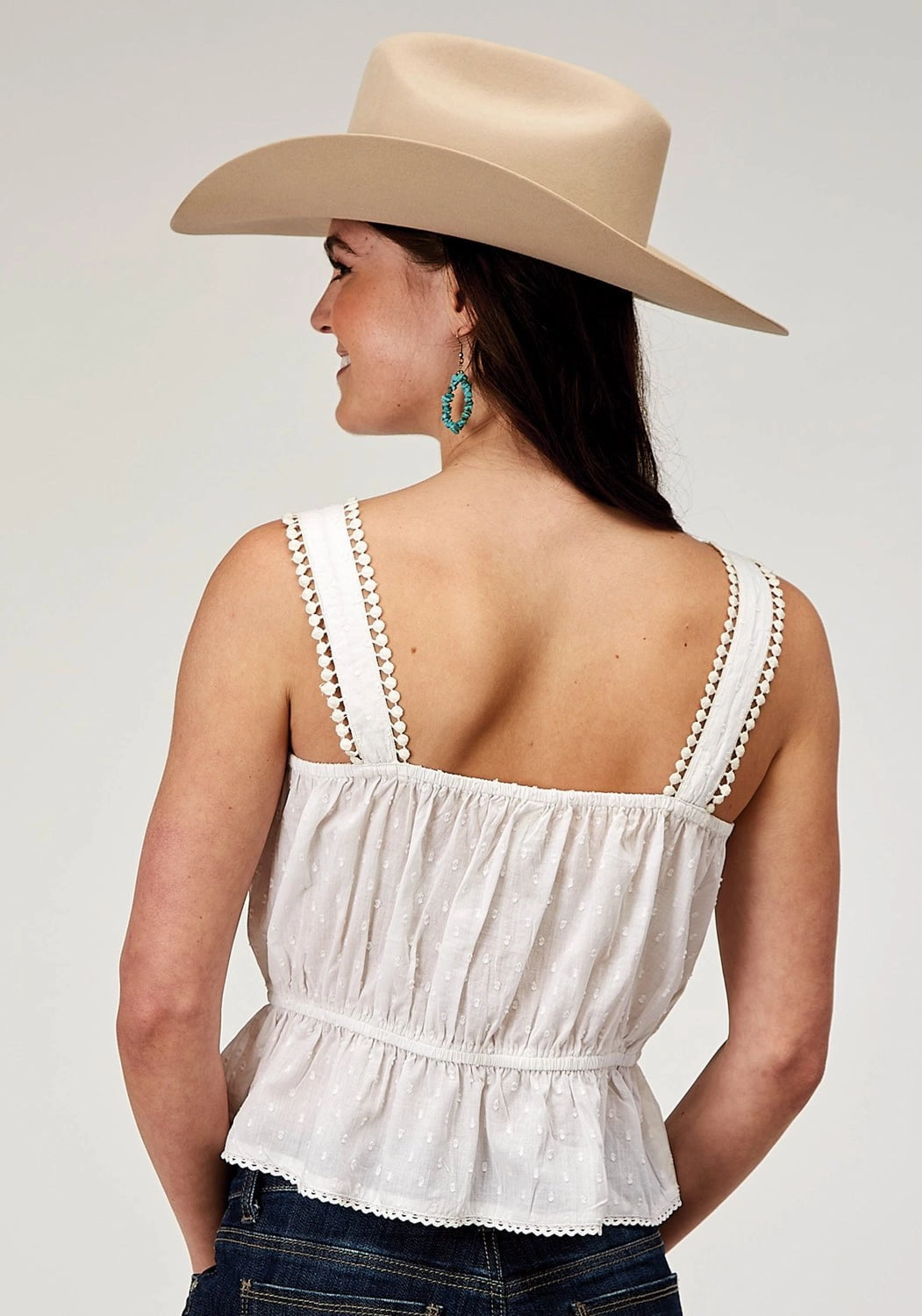 Soft Touch Fabric Moisture Management Tech Roper Womens 2015 Swiss Dot White 100% Cotton S/L Tank Top