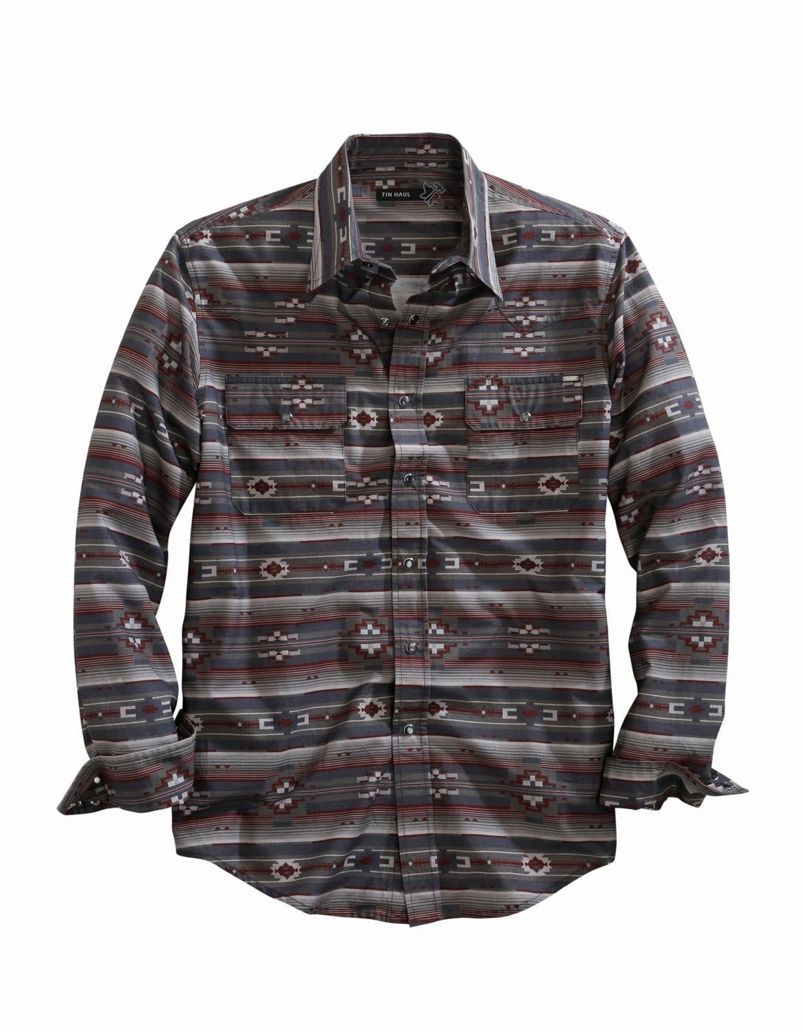 Tin Haul Mens Grey 100% Cotton Aztec Serape L/S Shirt Everyday Wear Layered Design
